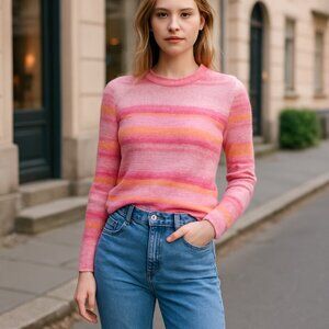 NWT  GAP OMBRÉ SUPER SOFT MULTICOLORED STRIPED SWEATER LARGE